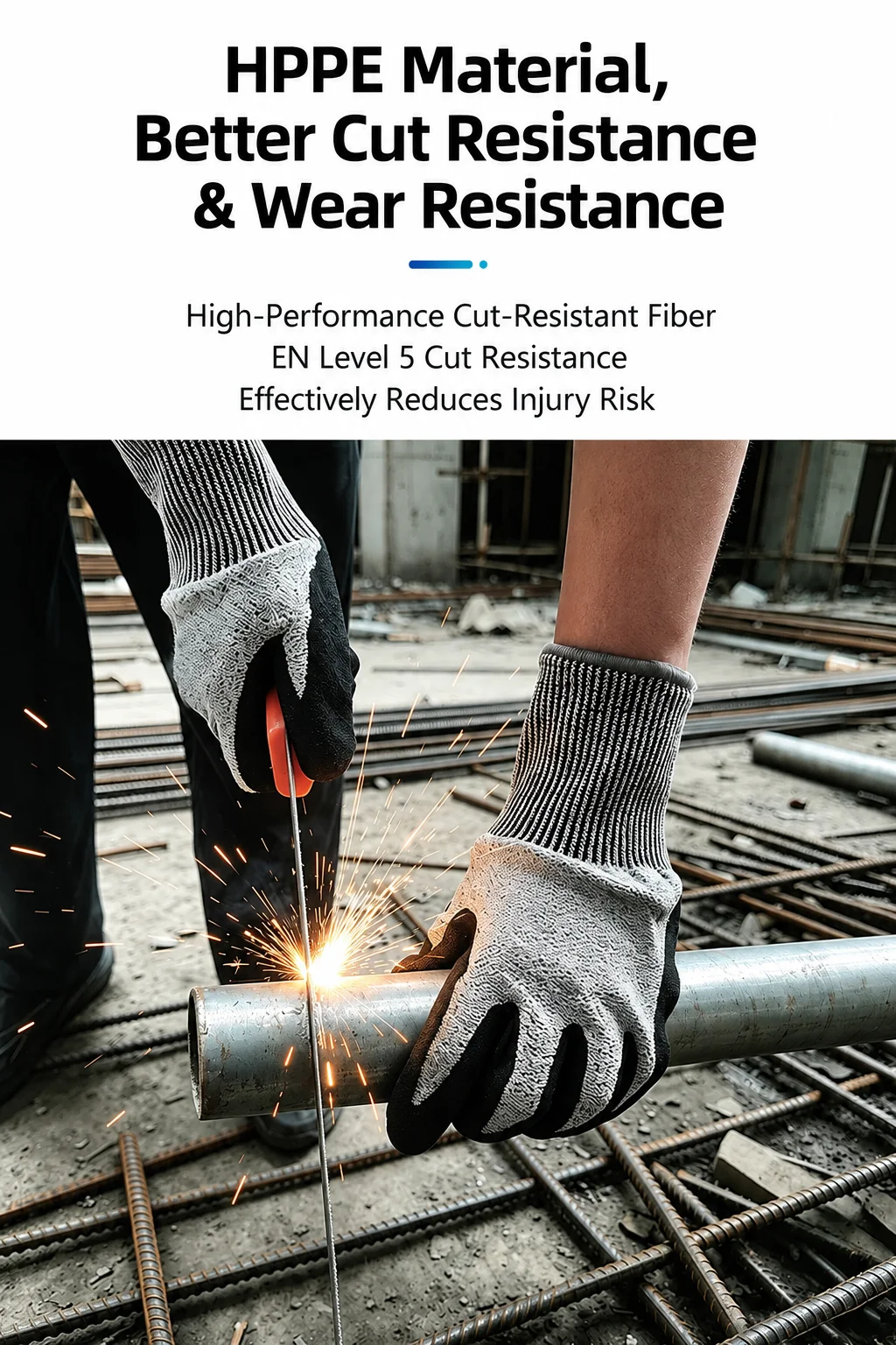 Level 5 Cut Resistant Gloves 13G HPPE Safety Work Gloves Anti-Slip Nitrile Coated Protective Gloves for Kitchen Construction Mec