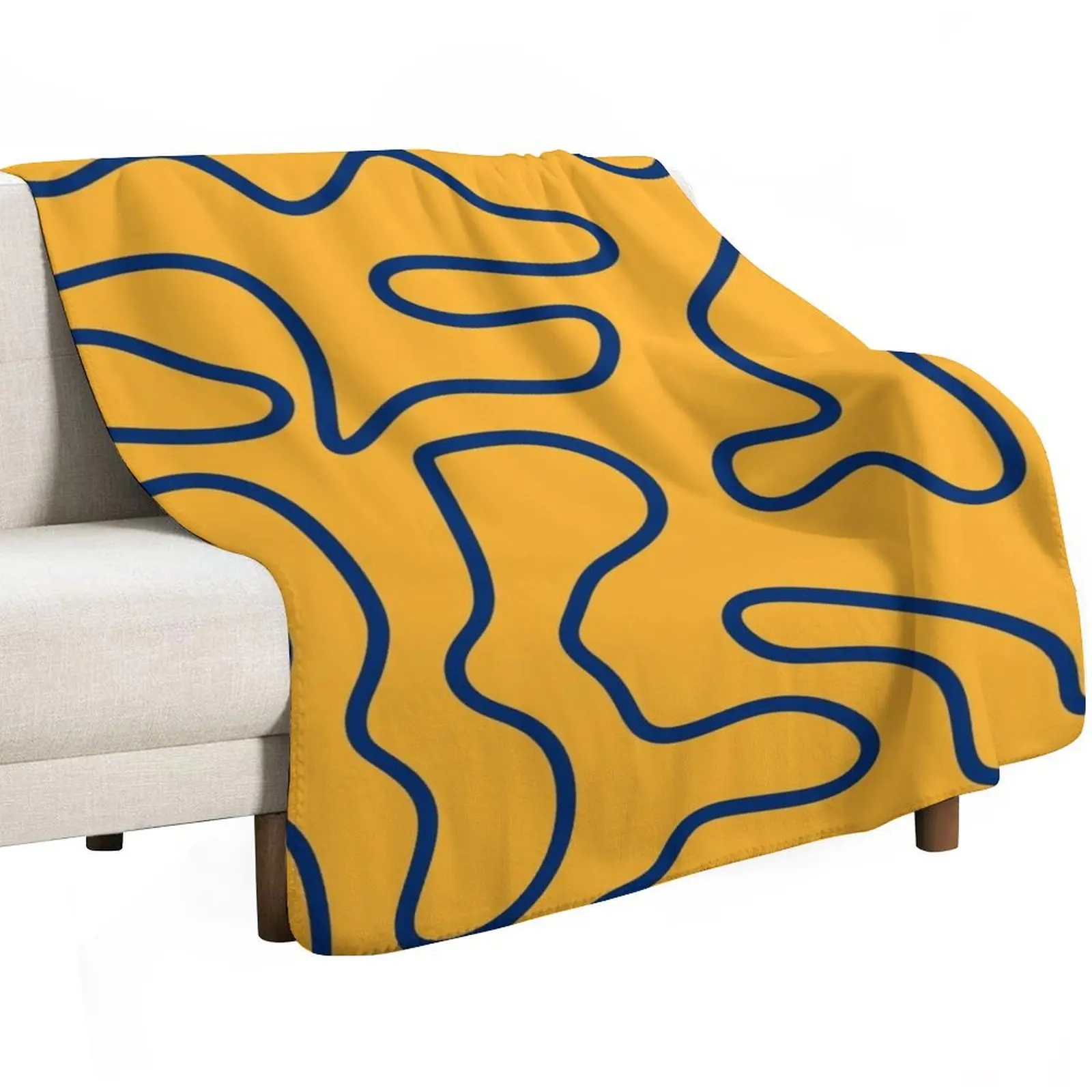 Squiggle Maze Minimalist Abstract Pattern in Navy Blue and Mustard Yellow Throw Blanket for babies Bed Blankets