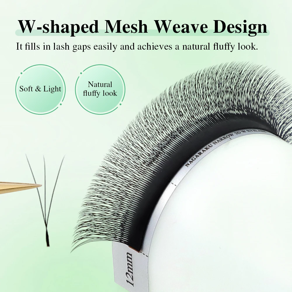 NAGARAKU Schmale 3D/4D/5D W-Form 54 Reihen Natürliche Weiche Leichte Handgewebte Fächer Automatische Blumen-Wimpernverlängerungen – Detail 5