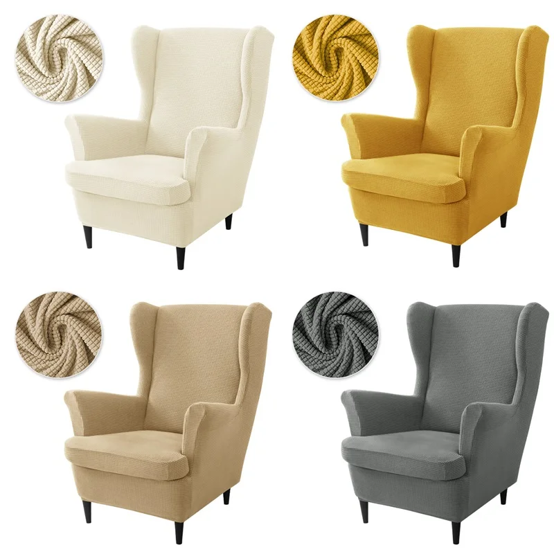 Polar Fleece Stretch Wing Chair Cover Elastic Single Wingback Chairs Covers with Seat Cushion Cover Relax Armchair Slipcovers