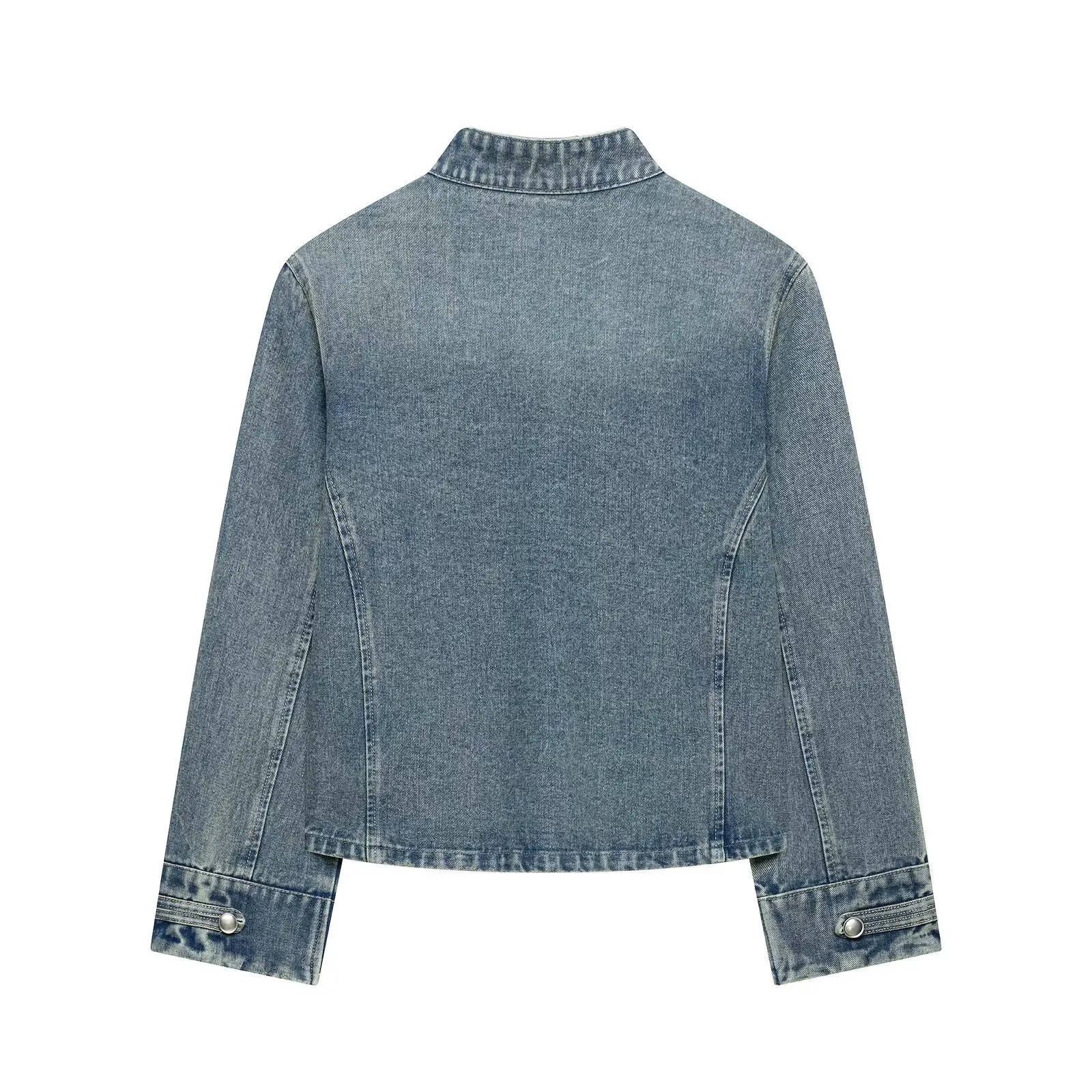 2026 Autumn Women's Chic Napoleon Blue Denim Buttons Short Cropped Jackets Tops Lady High Street Retro Slim Fit Outerwear Coats