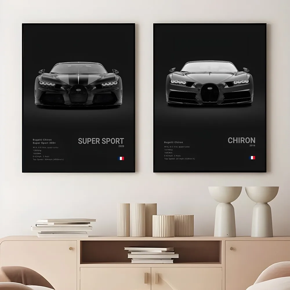 Cool Supercar B-Bugatti V-Veyron CHIRON DIVO BOLIDE Poster Sticky Wall Art Printing Waterproof Home Living Bed Room Bar Aestheti