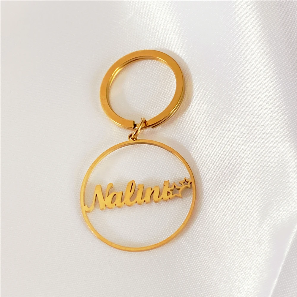 Name In Circle keychain Customized Jewelry Stainless Steel Chain Private Nameplate Round Pendant key chain for men Women Gifts