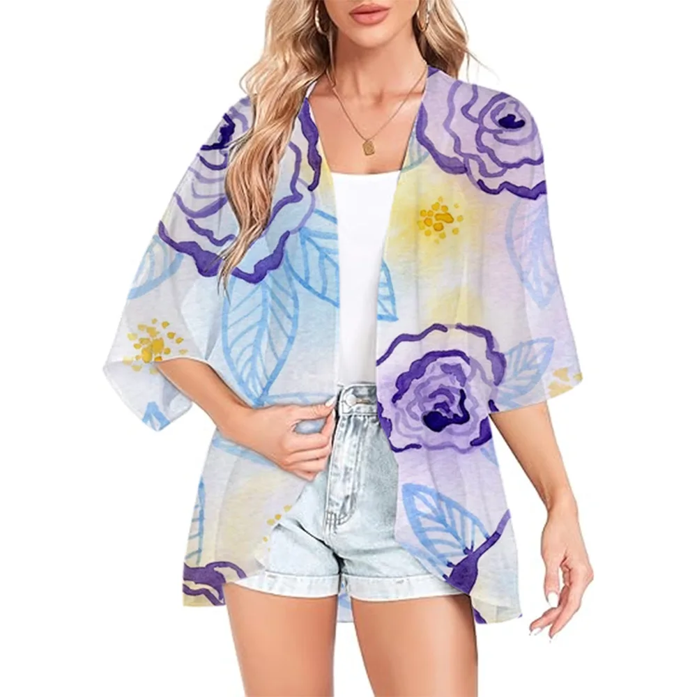 Women's Floral Loose Tassels Coverups Beach Swim Bikini Kimono Cardigan Bathing Suit Cover Ups Blouse Swimwear Resort Wear Tops