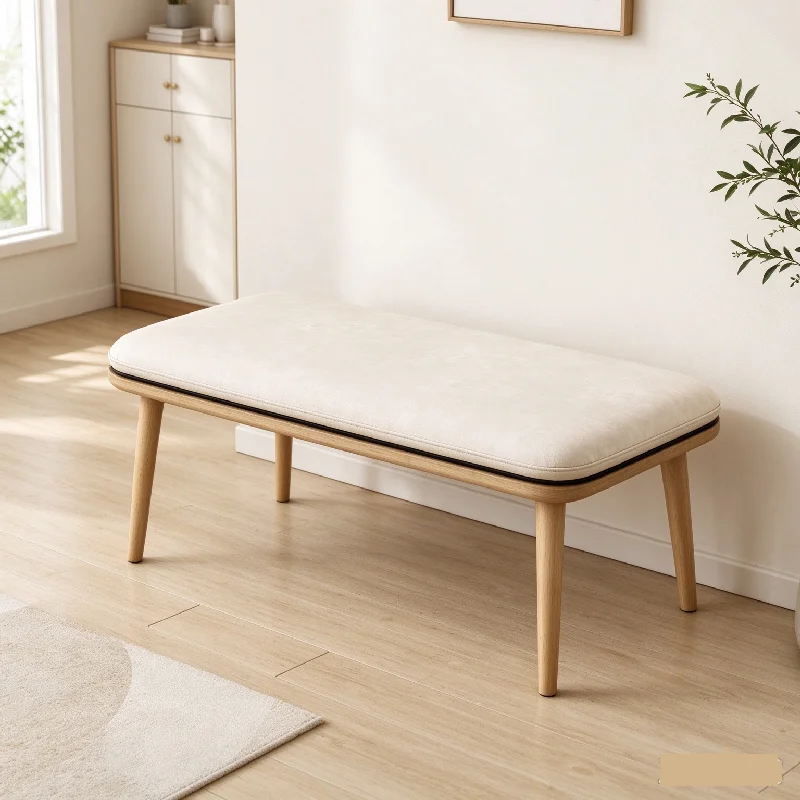Nordic Style Rubber Wood Frame Solid Wood Bench High Comfort Upholstered Shoe Changing Stool For Dining Room