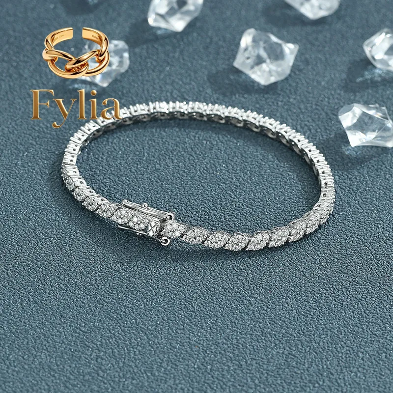 

Fylia Jewelry Luxury Solid Platinum PT950 Women's Moissanite Diamond Prismatic Bracelet Full Diamond Simple Tennis Chain
