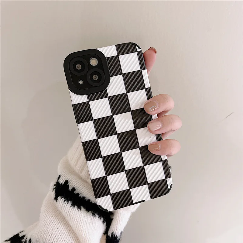 Black White Checkerboard Phone Case For iPhone 11 12 13 14 15 Pro Max 15 14plus 12 13Mini X XR XS Max 7 8Plus Shockproof Cover