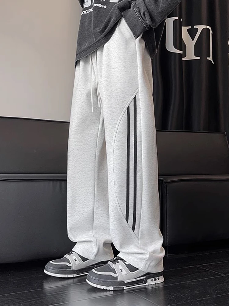 

American Sle Heavyweight Stripe Casual Men's Sweatpants Spring Autumn Loose Wide Leg Pants Youthful Drapey Floor-Length Tro...