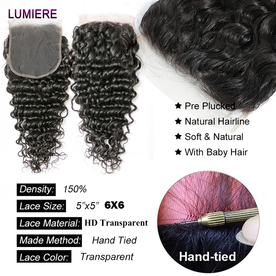 Brazilian Human Hair Lace Frontal Closure Only Loose Deep Wave Lace Closure Curly Straight Body Wave Lace Closure OnlyPreplucked