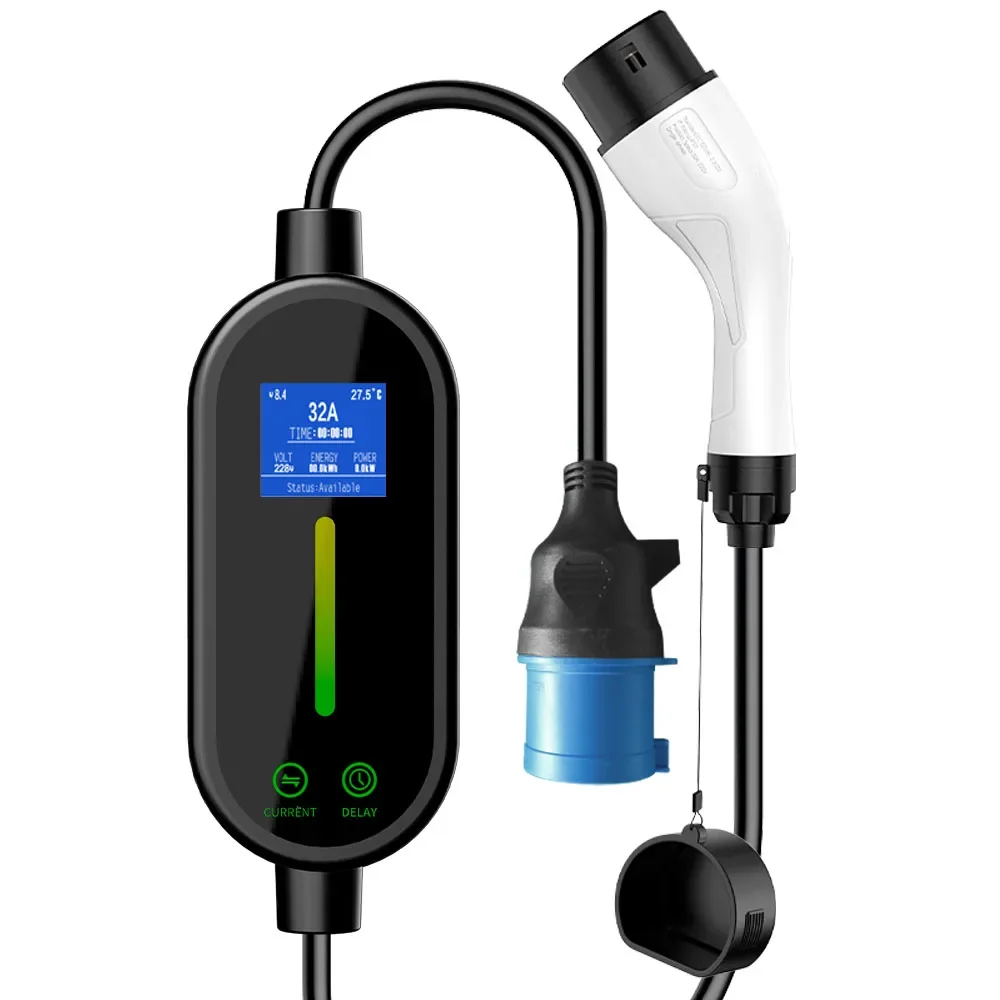 Premium Portable EV Charger 7KW/ 8-32A, AC     Station for Home & Travel Reservation