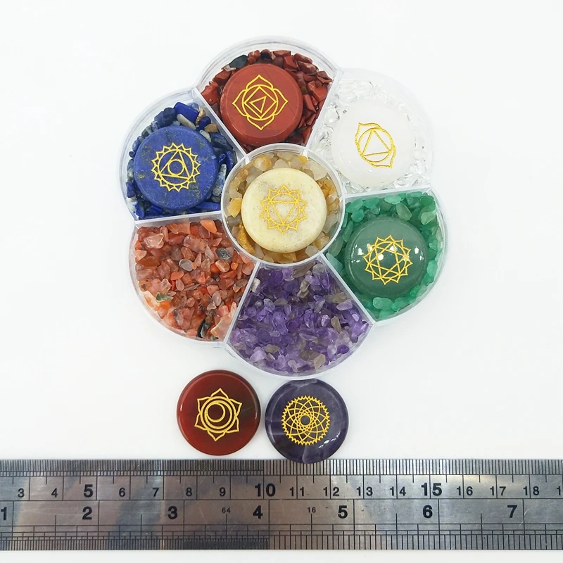 7 Chakra Healing Natural Stone Set Gift Box Meditation Mindfulness Crystals Quartz Gemstone Collection Mineral Home Decoration