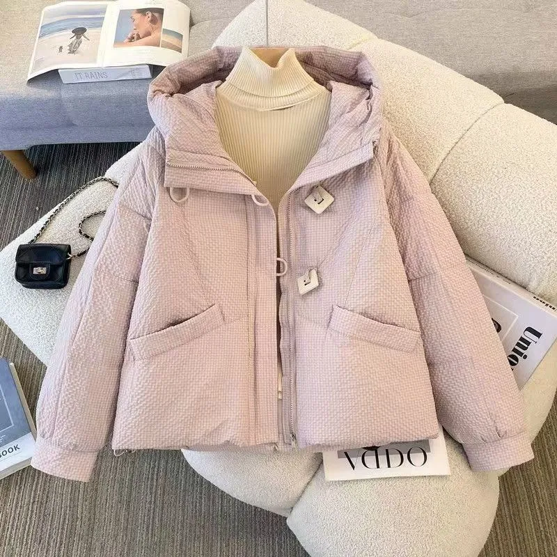 Women's Winter Down Jacket with Polo Neck, Princess Sleeve, Zipper Closure and 3D Pattern – Fitted Silhouette Short Parka