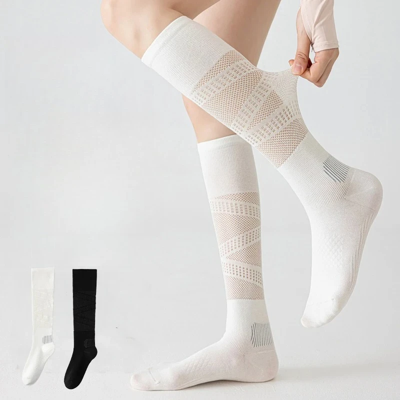1 pair Women's Thin Micro Compression Calf Socks, BreathableMesh Anti-Odor Seamless SportsSocks for Running Fitness Yoga Cycling
