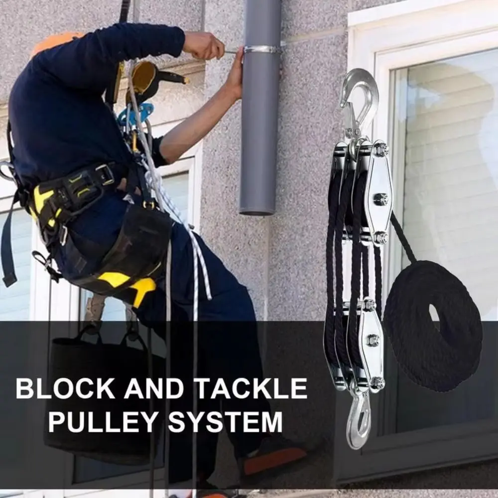 Heavy Duty Handheld Crane Polyethylene Rope Steel Wheel Rope Pulley Block 270° Rotatable Durable Lifting Pulley Portable Lifting