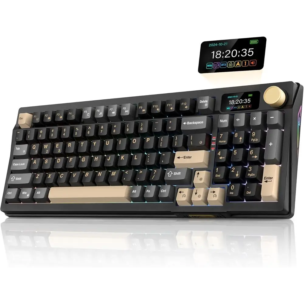 Wireless Mechanical Keyboard, Hot Swappable Linear Pink Switches, RGB Backlit, Gasket Mount, BT5.0/2.4GHz/USB-C Connectivity, Bl