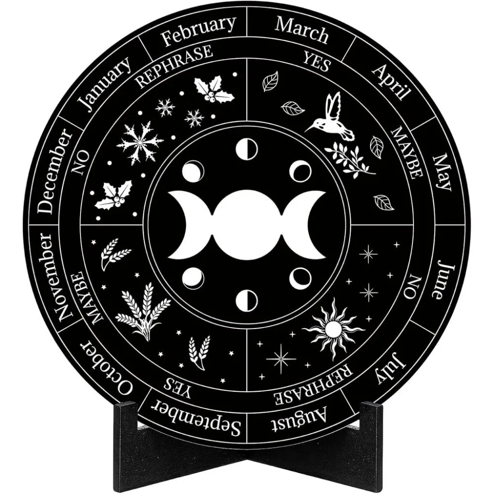 Wheel of The Year Sign Pagan Decor Calendar Wiccan Holidays Pendulum Board Stand Moon Phase Engraved Plaque Spiritual Supplies