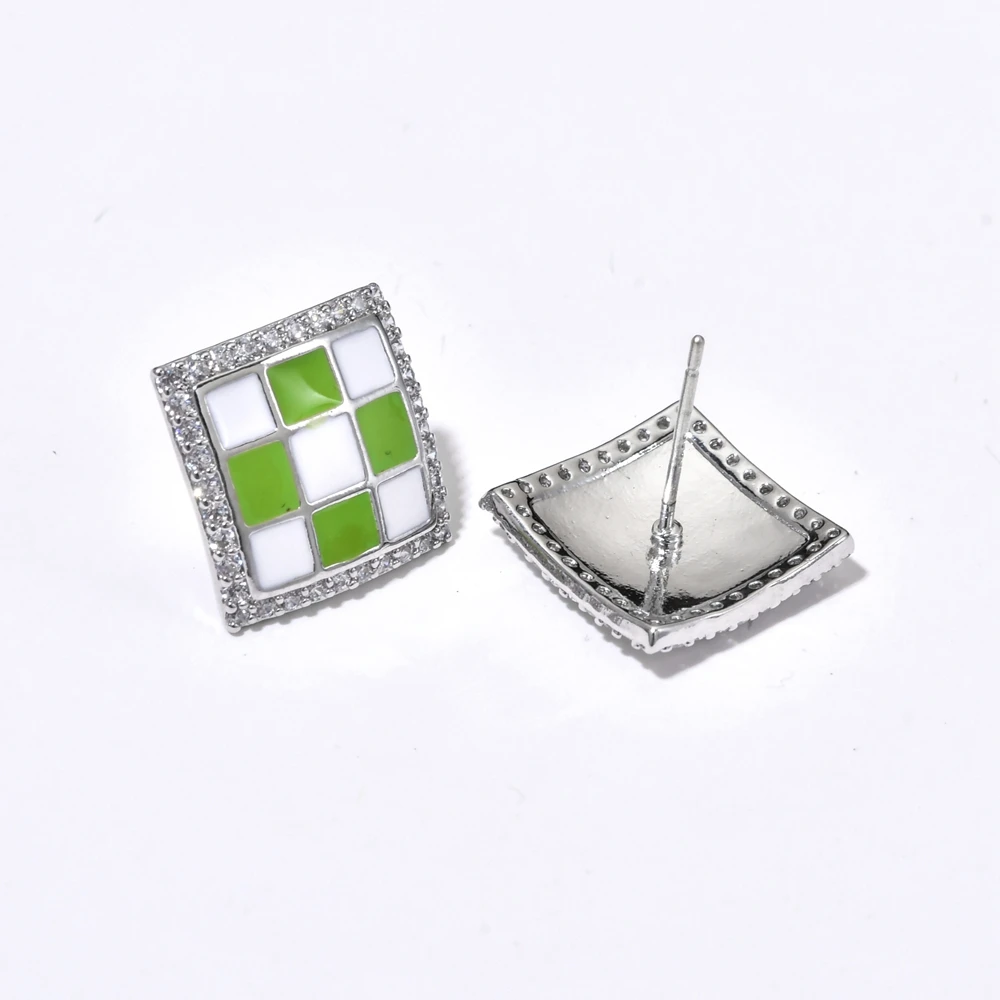 Korean style fashionable temperament square painting oil micro inlaid zircon earrings for girls retro niche jewelry gifts