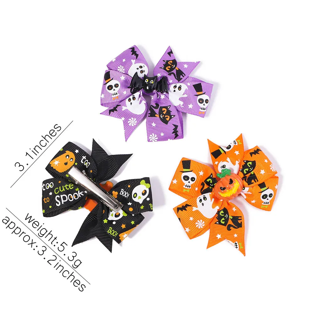 1 Pack Fashion Halloween Bow Hair Clips Girls Spooky Pumpkin Spider Hair Clips Hair Accessories Gifts Wholesale Hair Accessories