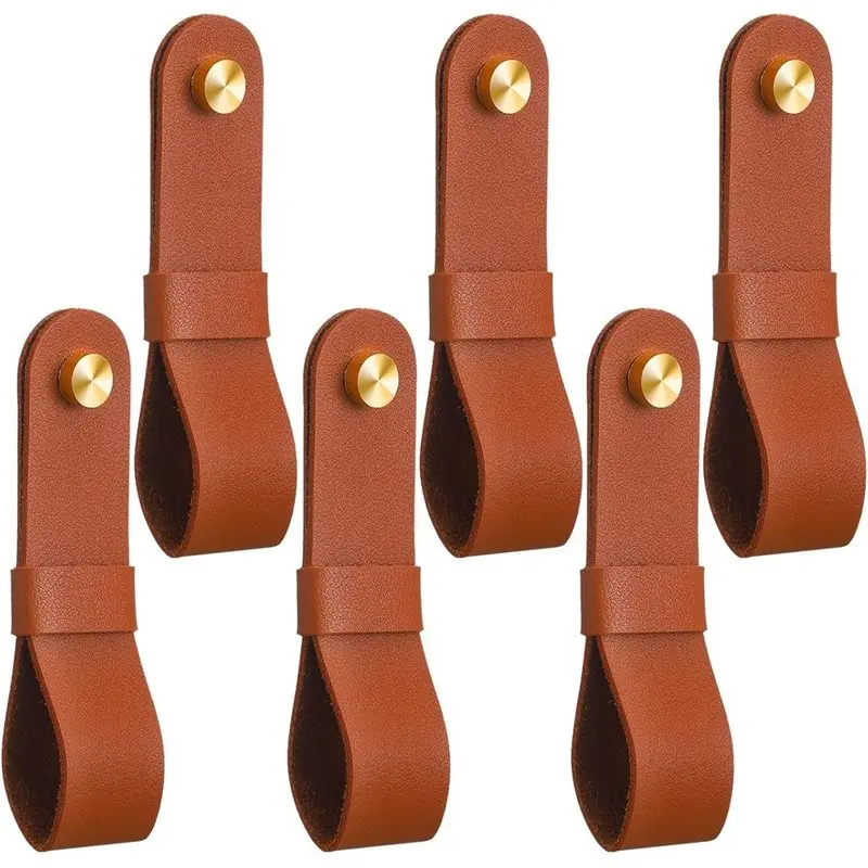 6 Pcs Leather Curtain Rod Holders PU Leather Curtain Rod Bracket, Boho Pole Hanger Hook for Towel Oar Home Wall Display