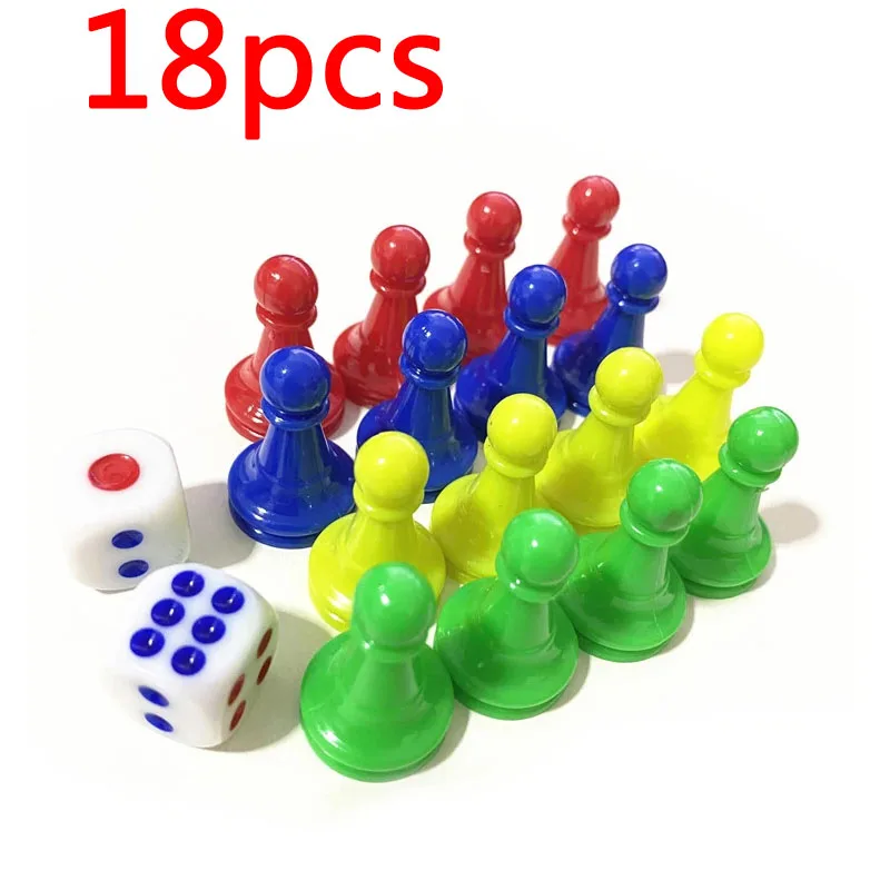 18 Pcs(16pcs Chessman +2 Pcs Dice) Plastic Pawns Checkers Pieces For Games Tabletop Markers Components