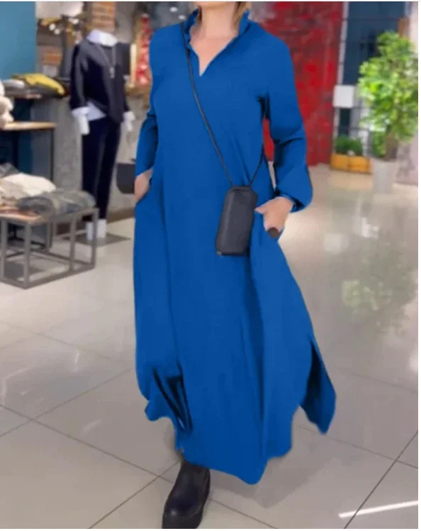 2024 Autumn Winter Solid Fashion Dress Female Elegant Long Sleeve Office Maxi Dresses Casual Women Loose Hem Pullover Robe image 6