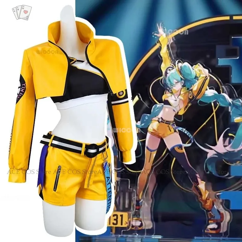 

Dive Mikku Mikuo17th Anniversary Yellow Uniforms Cosplay Costume Project Sekai Halloween Party Girl Top Shorts Comic-co Clothing