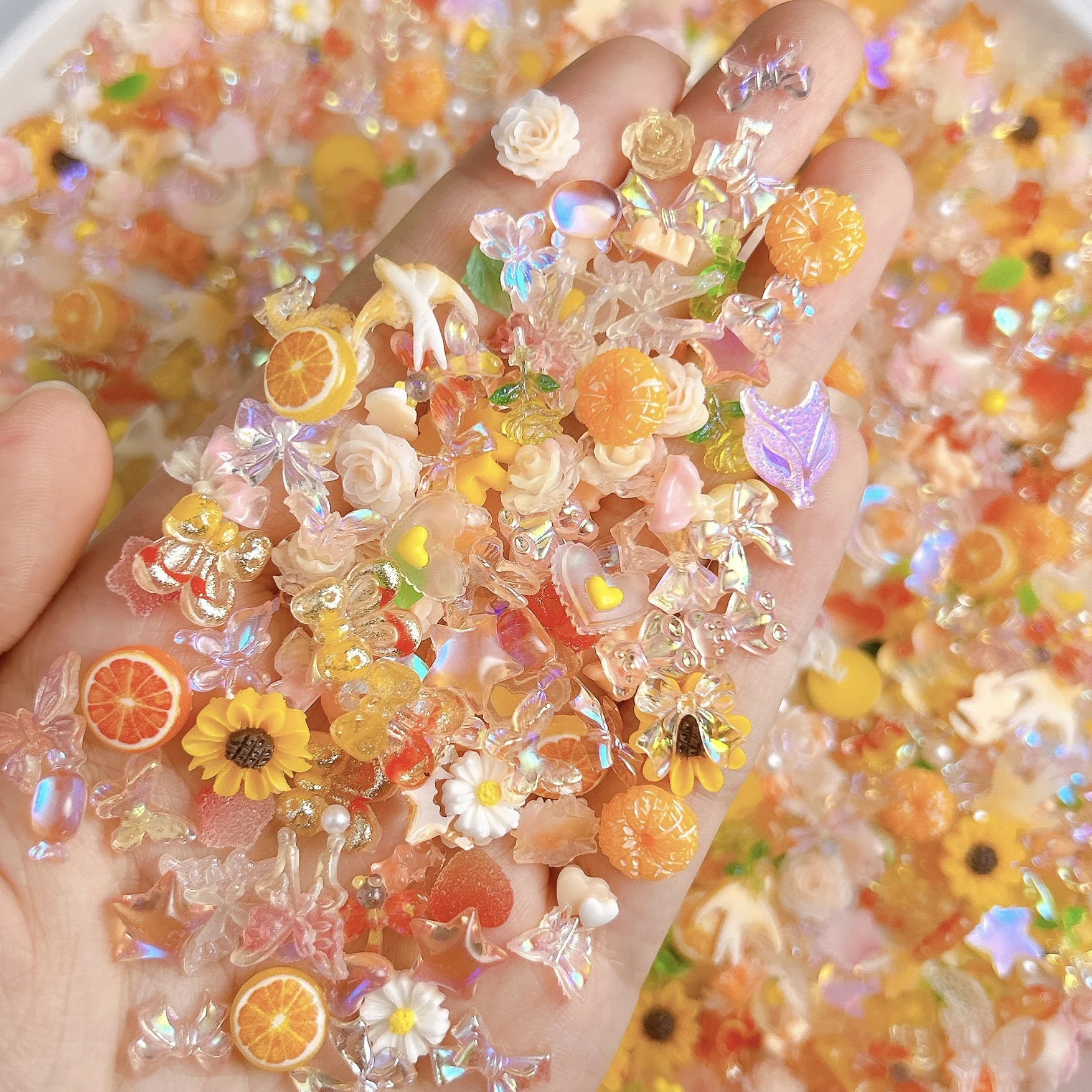 60 pz creativo fondente cuore libellula arancione resina pendenti per unghie stella trasparente farfalla fiore misto decorazioni per unghie fai da te