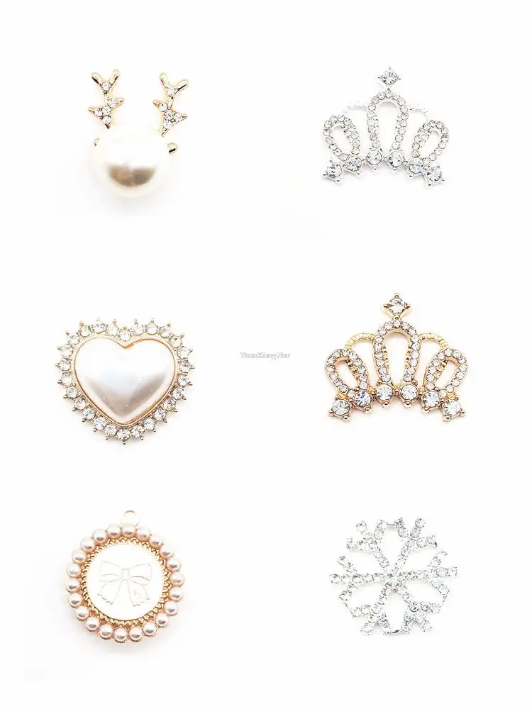 1Pcs Metal Rhinestone Shoe Charms, Pearl & Crown Ornaments, Elegant Decorative Accessories for Croxs Clogs & Sandals