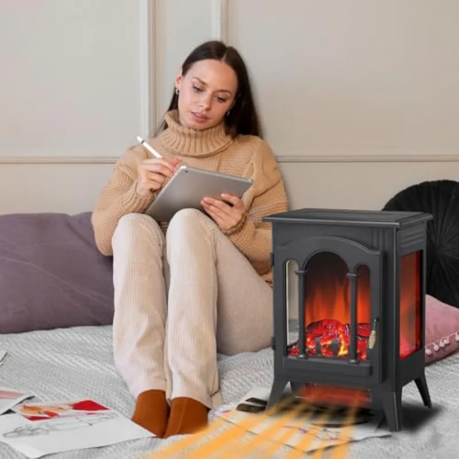 موقد كهربائي 23 بوصة قائم بذاته مع تأثير لهب واقعي ثلاثي الأبعاد قابل للتعديل حماية من الحرارة الزائدة 1000 وات/1500 وات معدن B #6