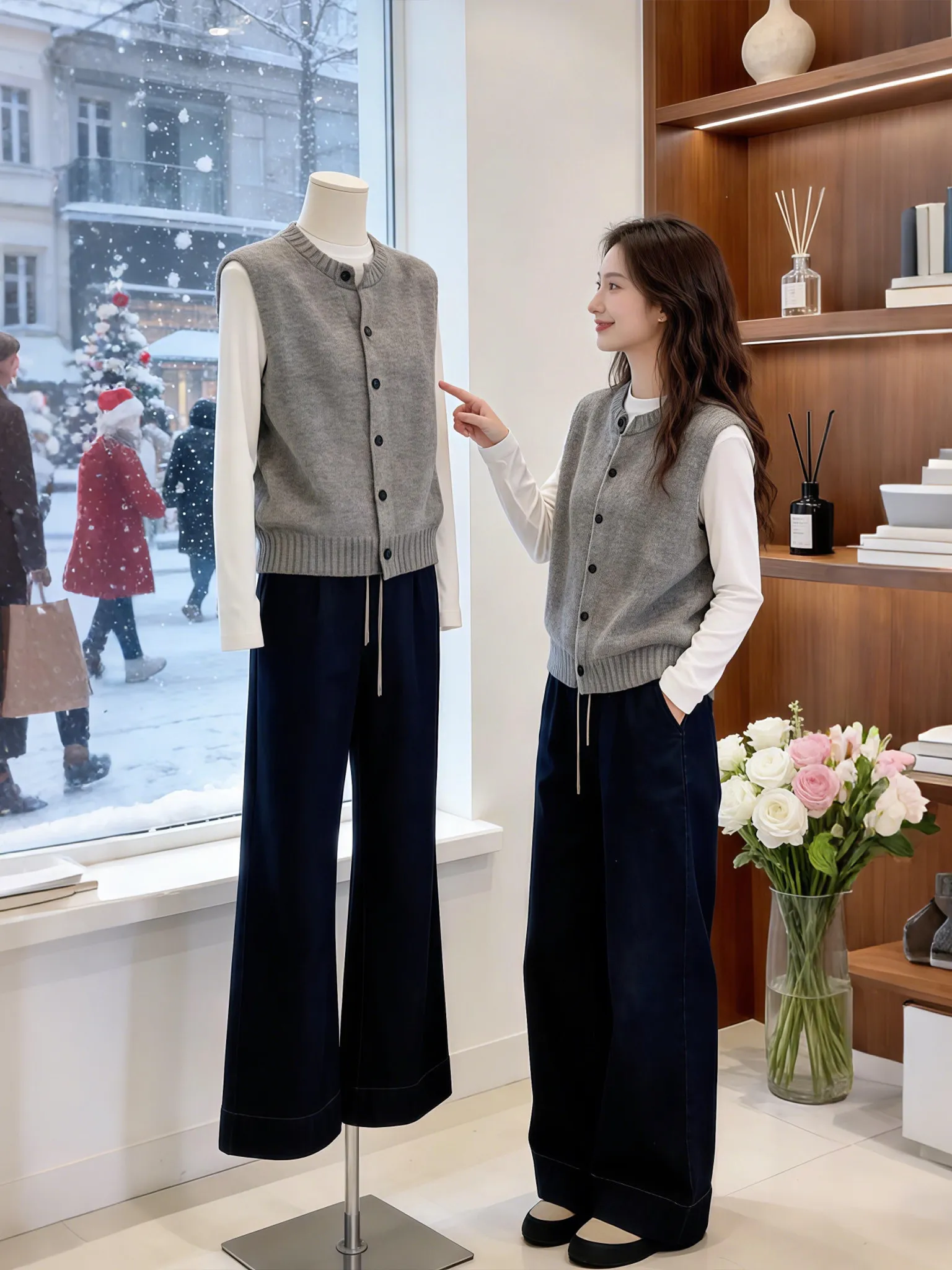 

Korean College Sle round Ne Knitted Vest Women's Spring Autumn New ey Button Layered Faionable Sweater Vest