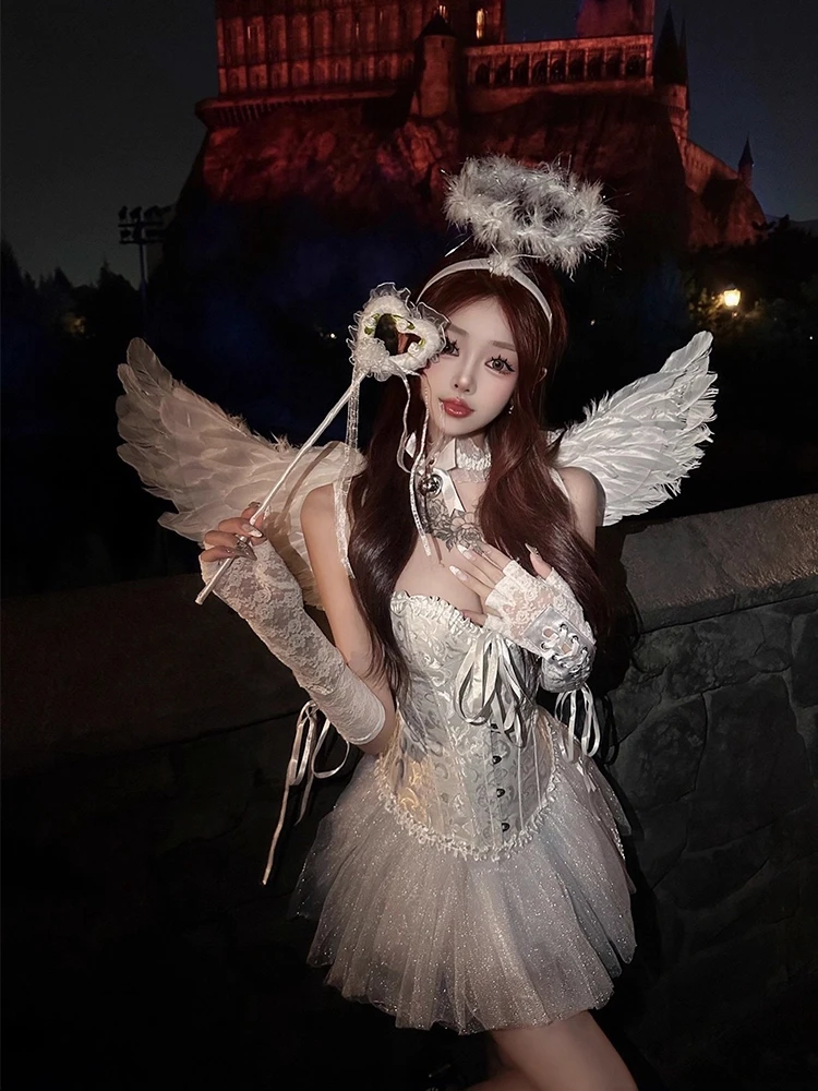 

Сексуальный костюм дьявола и ангела для косплея, костюм кролика для девочек, комплект Role-plang, костюм на Хэллоуин, полиэстер, облегающая юбка Dr