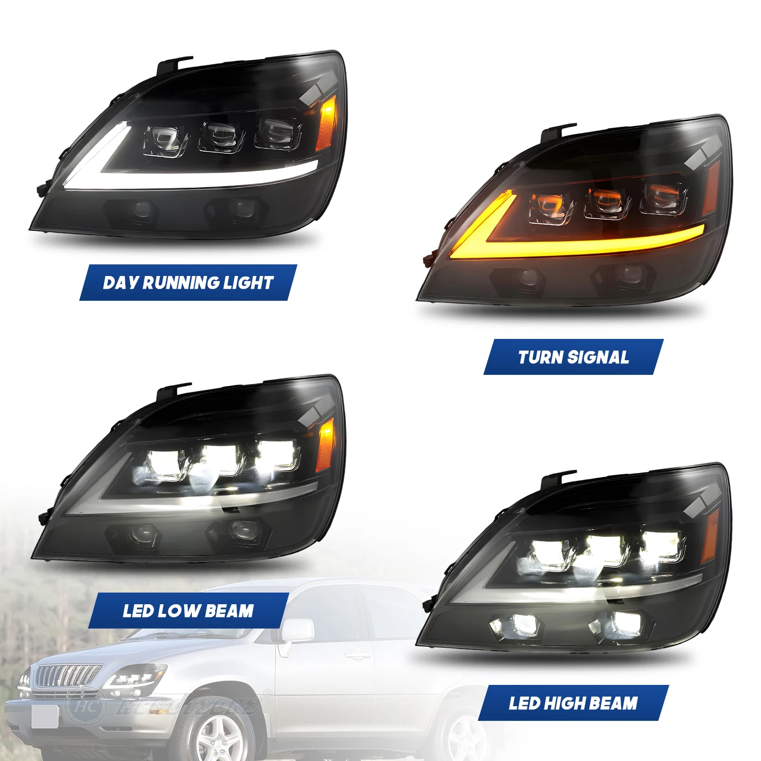 Phares de voiture pour Lexus RX330 1998-2002 1ère génération 350 400h DRL démarrage Animation LED feux avant assemblage américain Expédition