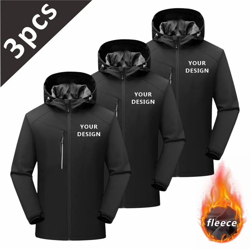 3-Piece Men's and Women's Winter Warm Coat, Thick Fleece Jacket, Free Printing of Printed Patterns, Outdoor Windproof Jacket