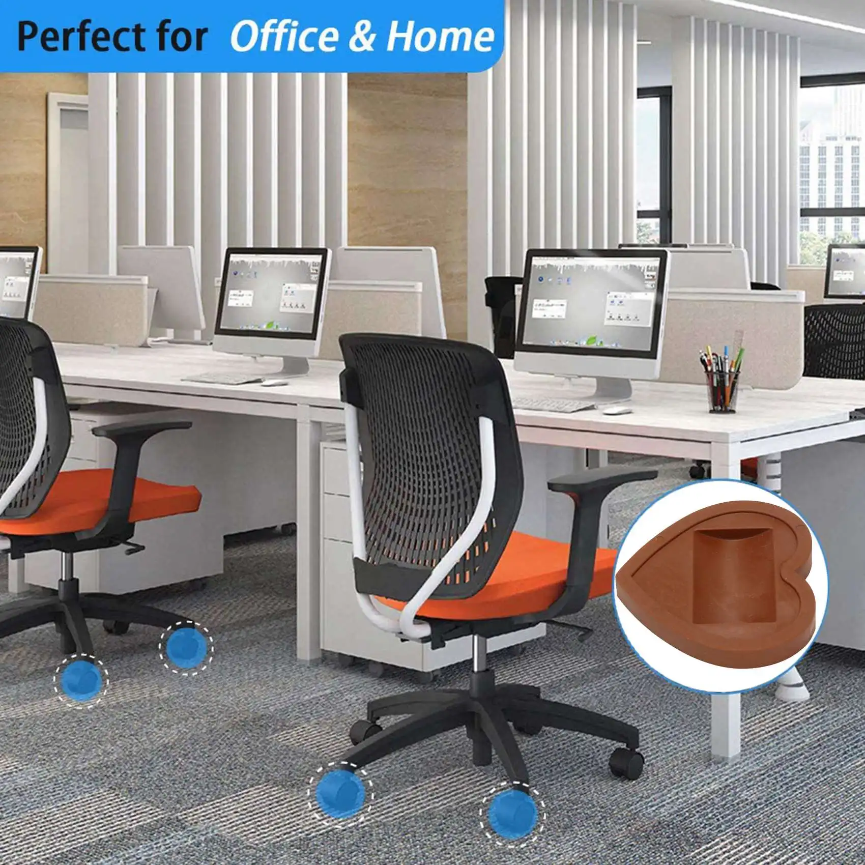 Furniture Cups Bed Stoppers 4 PCS Rubber Caster Cups Furniture Coasters Floor Protectors For All Floors & Wheels (Brown)