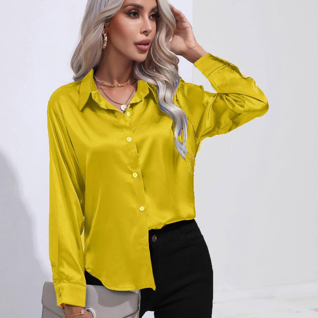 Autumn Casual Women\'s Blouses Elegant Satin Multicolor Basic Slim Shirt Solid Vintage Trend Ball Dance Party Shirt All-Match Top