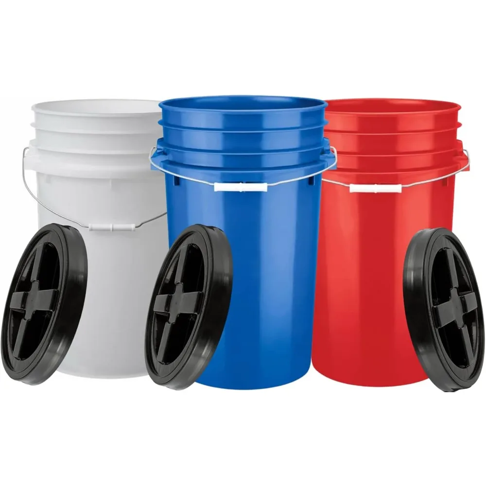

7 Gallon Food Grade Plastic Bucket with Airtight Screw on lid (Pack of 3 containers) Made in USA