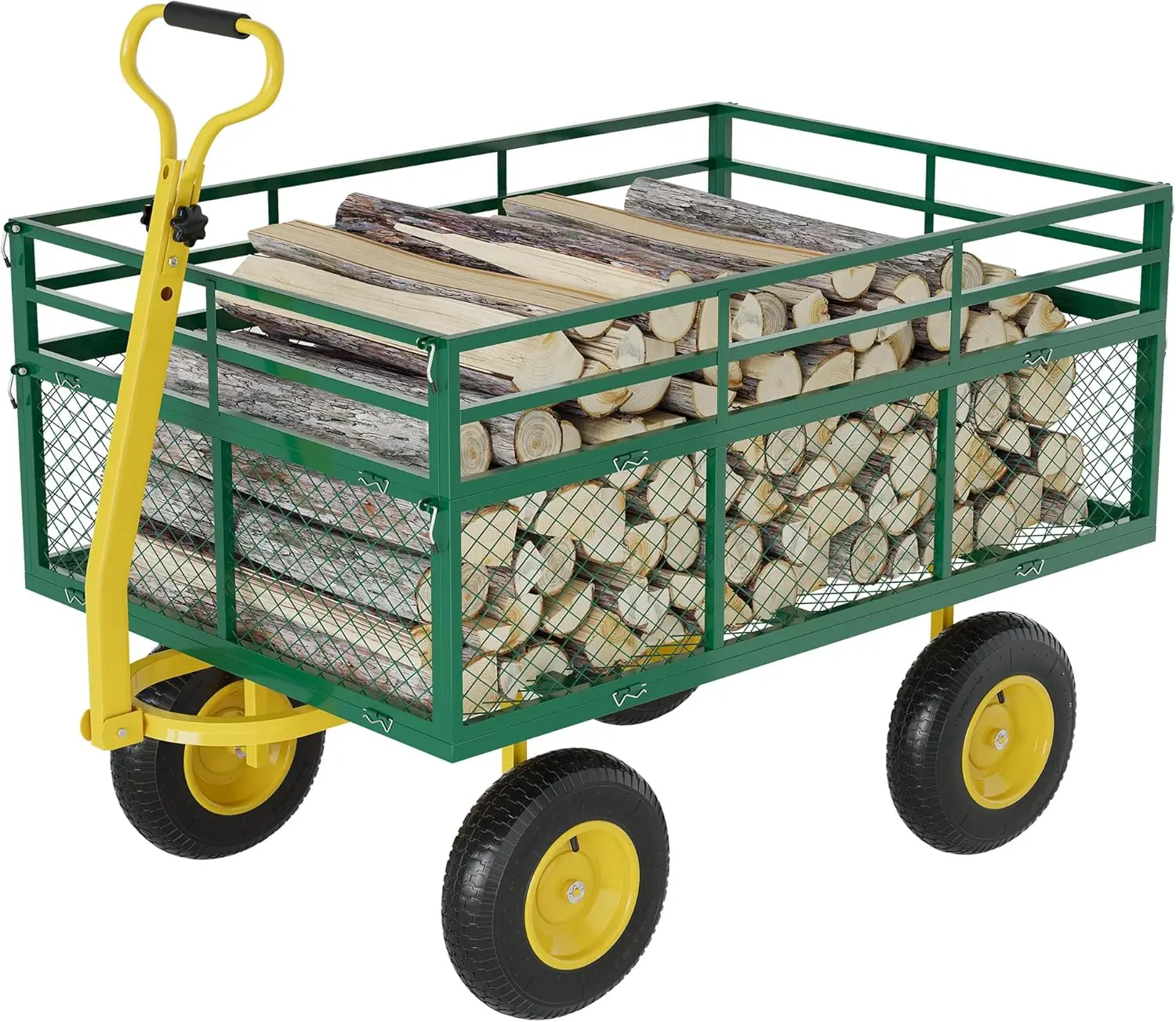 

3 in 1 Heavy Duty Steel Garden Cart 1400 Lbs Garden Wagon with 13 Inch All Terrain Tires and Removable Mesh Side Panels 180° Rot