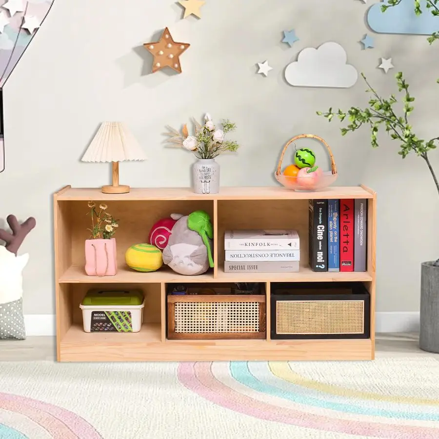 収納キャビネット、5セクションモンテッソーリシェルフ、子供用おもちゃ収納オーガナイザー本棚、子供部屋、教室、プレイルーム、保育園用、4