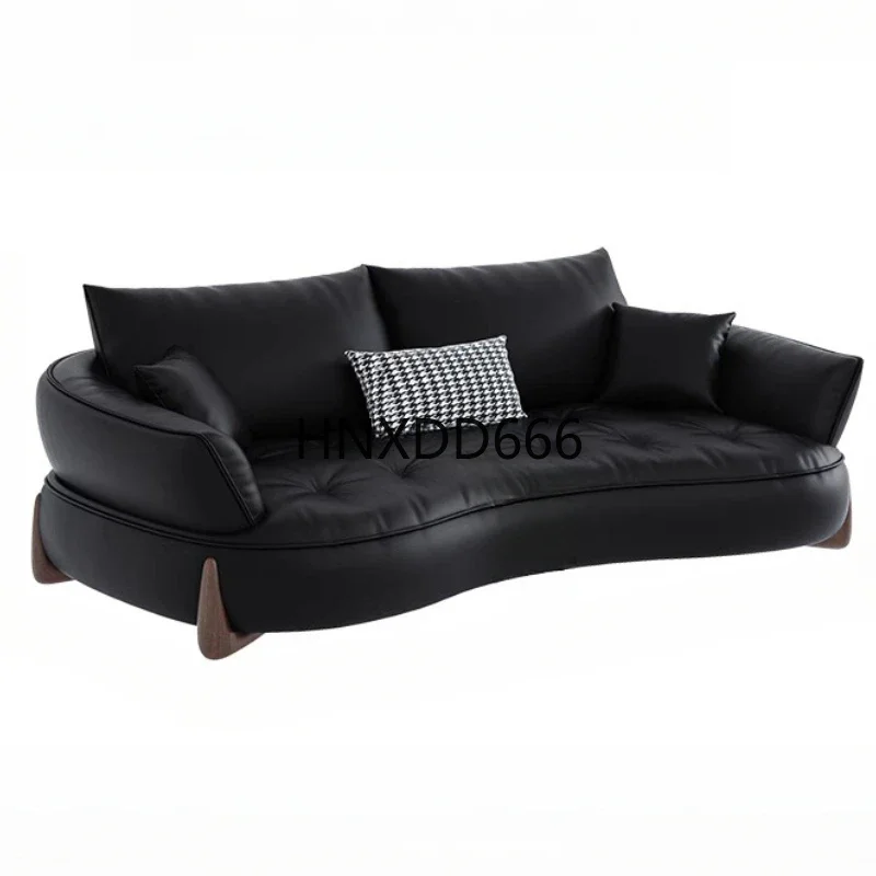 

Light Luxury Leather Sofa Lounge Hallway Living Room American Minimalist Retro Curved Sofa Aesthetics Muebles Trendy Furniture