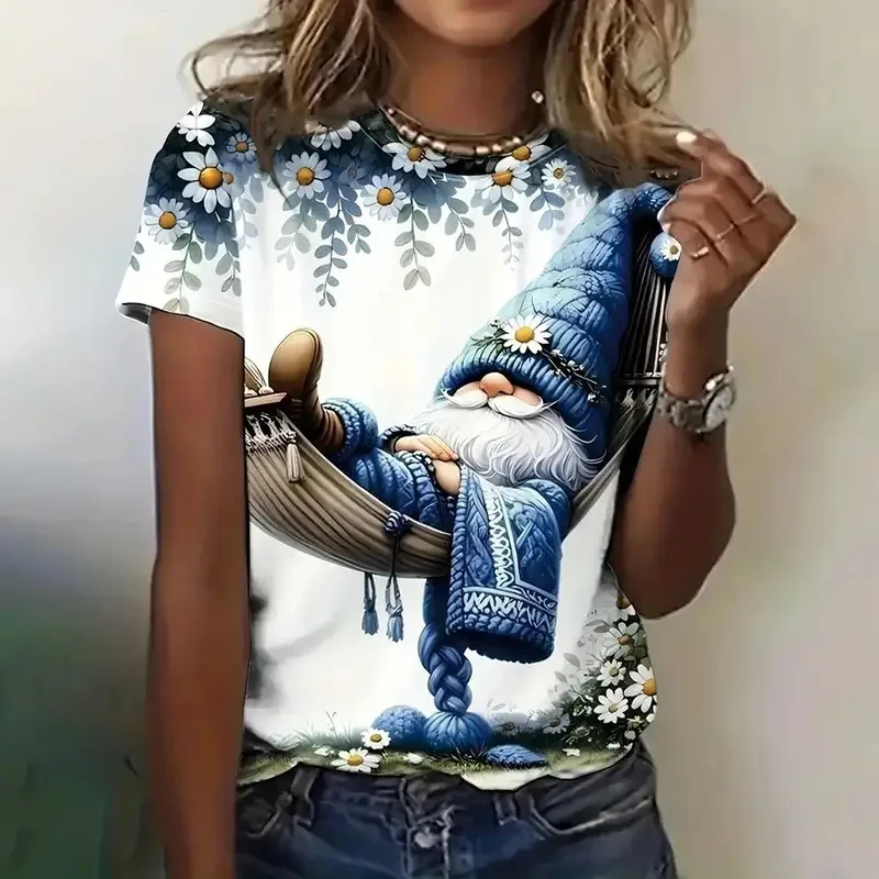 Y2K เสื้อยืดผู้หญิงคริสต์มาสสโนว์แมนพิมพ์ O-คอเครื่องแต่งกายผู้หญิงแฟชั่นเสื้อแขนสั้นกีฬาเสื้อยืดสตรีทแวร์ใหม่