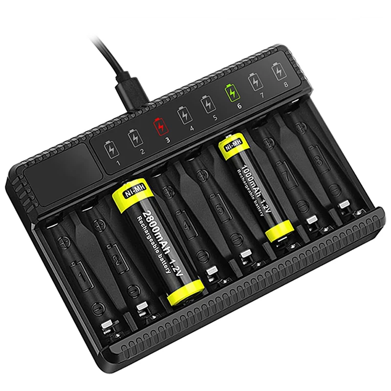 Charger 8-slot AA AAA battery charger, USB high-speed charging, independent card slot, smart charging