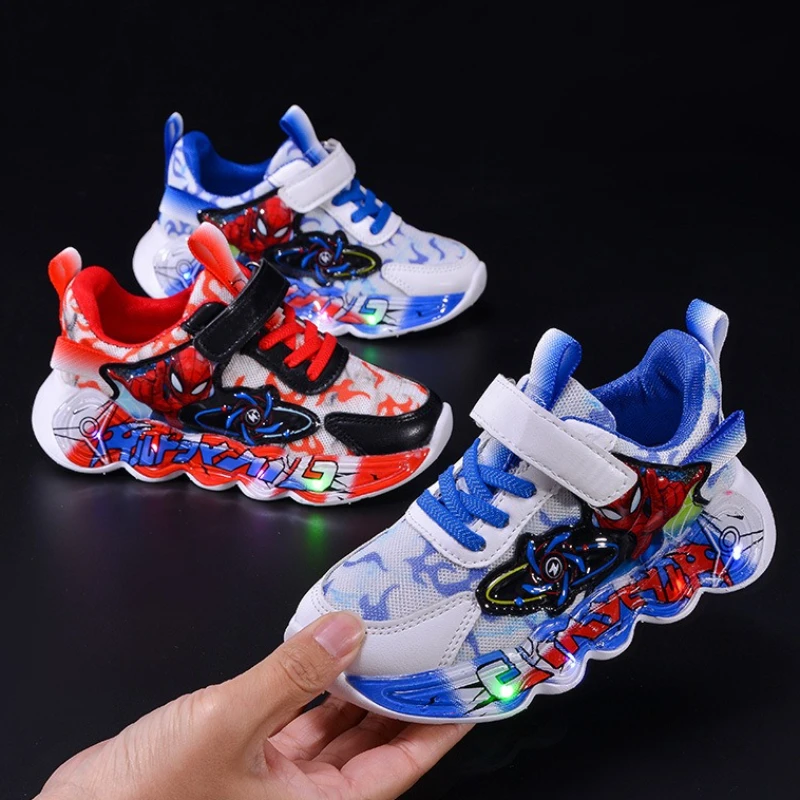 

Disney Fashion Spiderman Baby Boys Sneakers Autumn Children's Shoes LED Lighted Sneaker Trendy Kids Boy Sports Casual Shoes