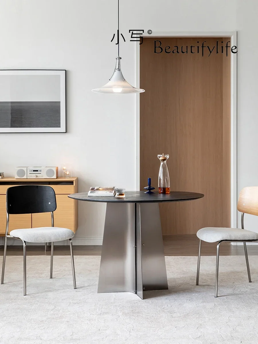 Q Modern simple round table solid wood dining table small apartment household  black retro table