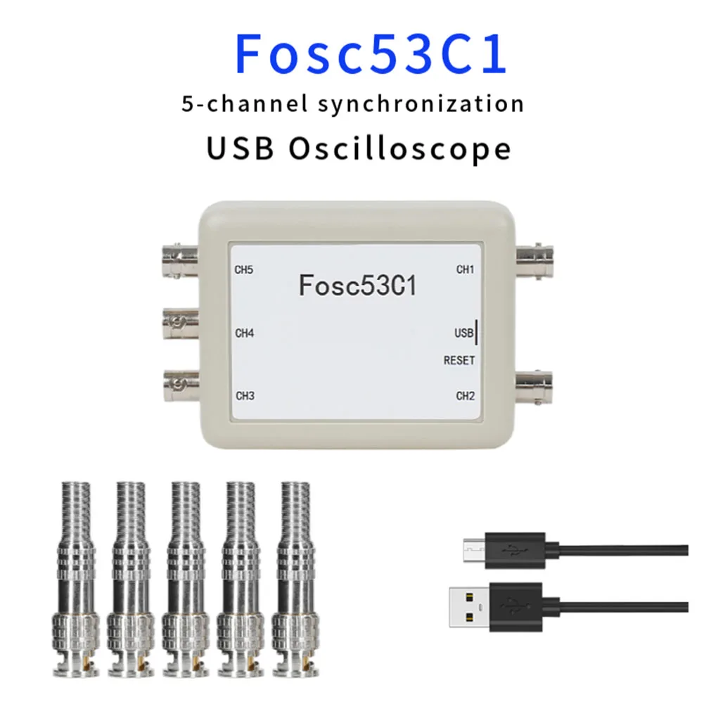 

Осциллограф Fosc53C1 USB, 5-канальный, с частотой дискретизации 1 МГц, вход BNC, для лабораторных электрических испытаний и ремонта автомобилей