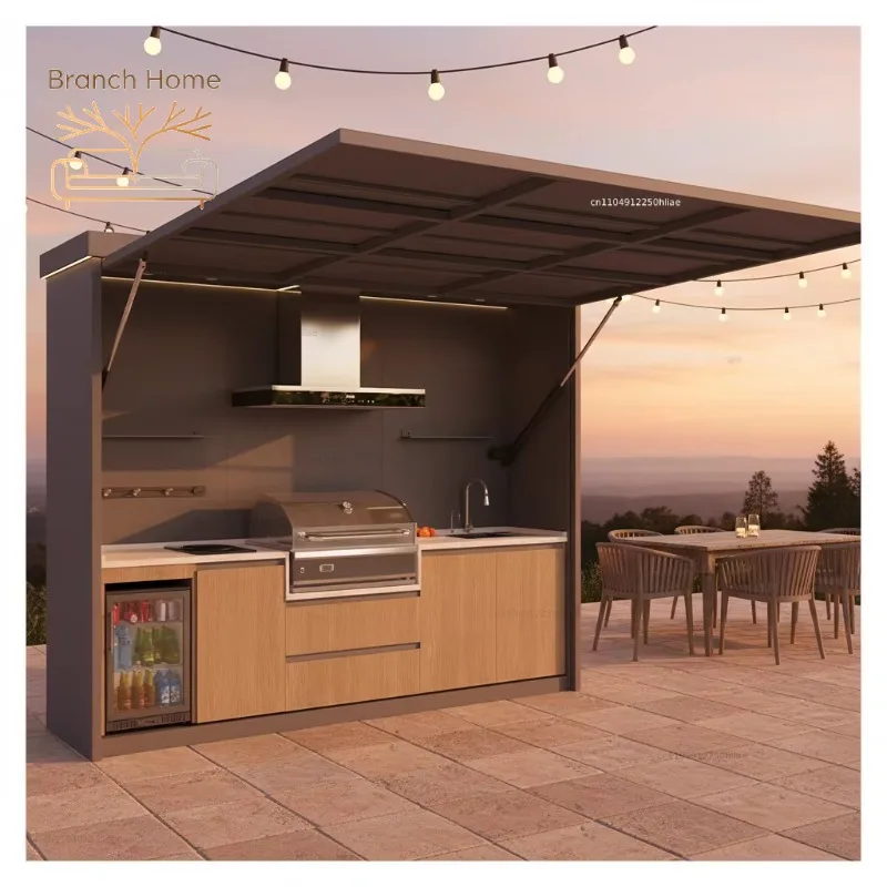 Customizable Foldable Portable Outdoor Kitchen Set with BBQ Grill & Mini Fridge for Camping & Tailgating Trips