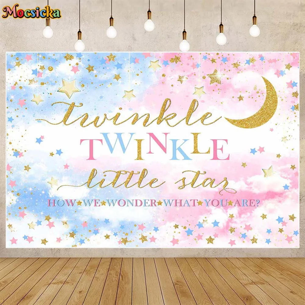 

Mocsicka Blue and Pink Gender Reveal Backdrop Twinkle Little Star Theme Newborn Welcome Party Decorations Baby Shower Background