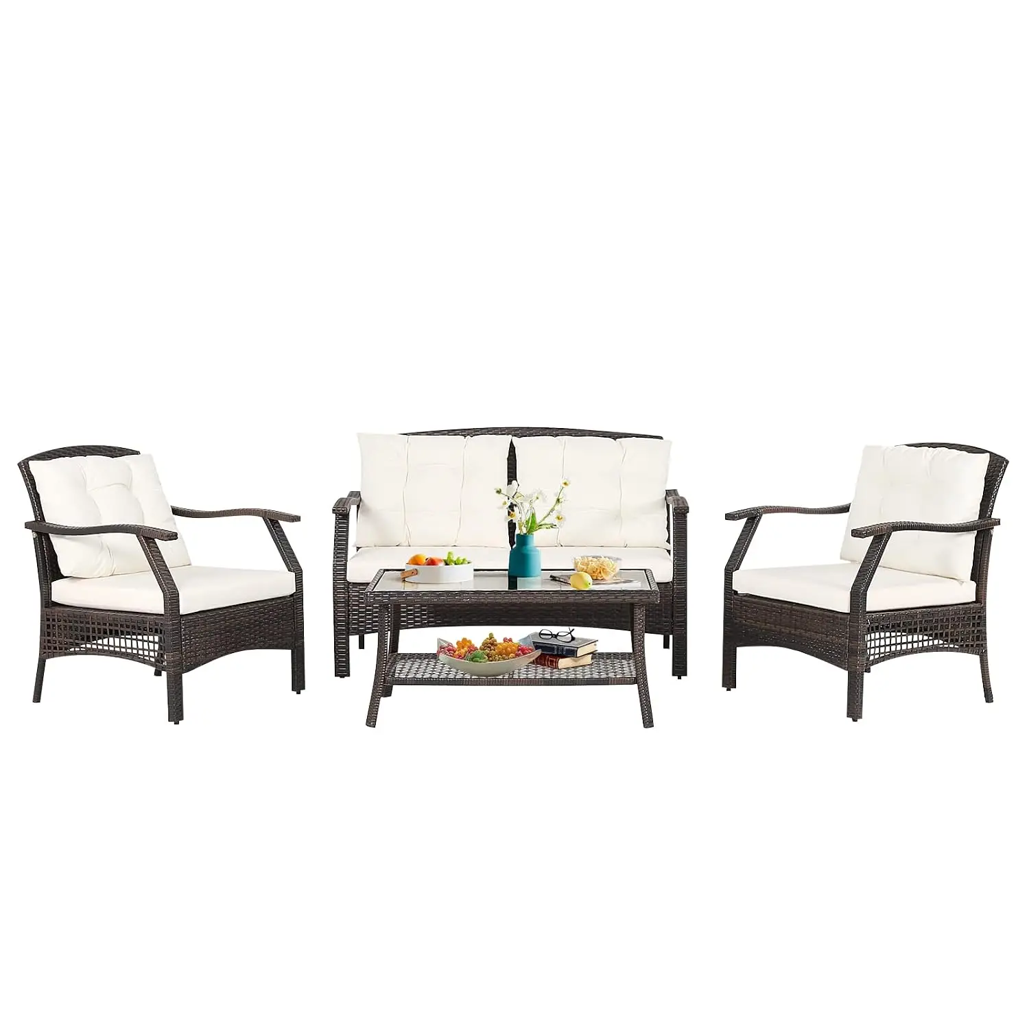 Outdoor Sofa Set 4-Piece With Protective Cover Soft Cushions Steel Frame Patio Garden Furniture, Customized