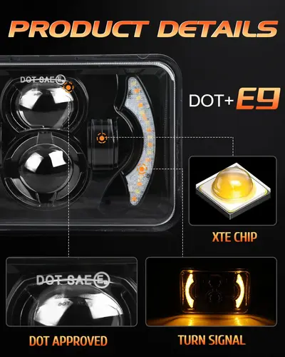 Imagen 2 del producto Proyector de faros LED H4 de 80W y 4x6 pulgadas, luz de trabajo de haz alto y bajo para H4651 H4652 H4656 H4666, conversión de camión y coche Offraod