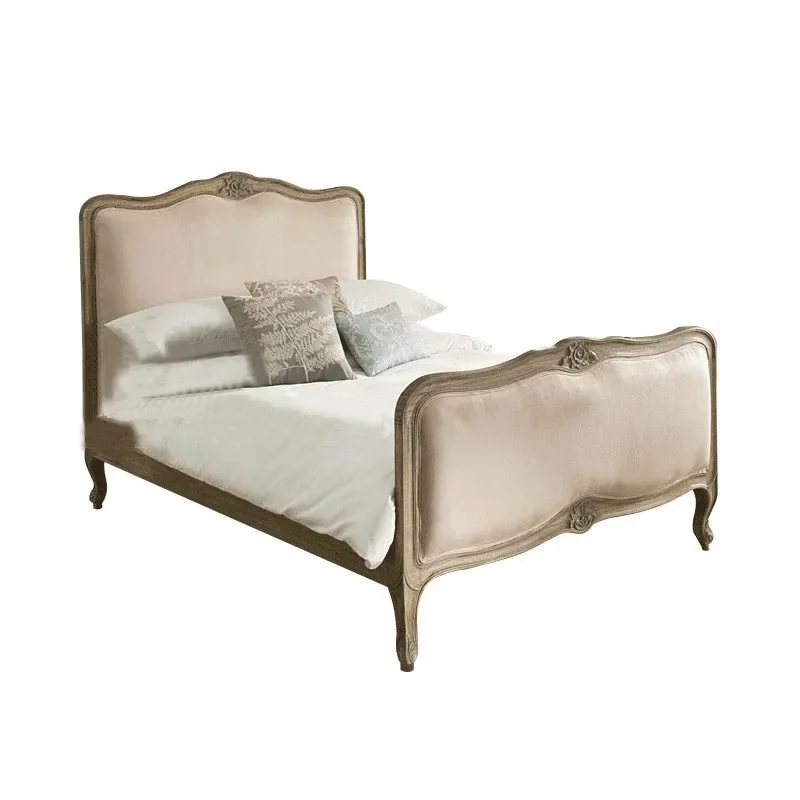 

Solid wood bed Modern simple French master bedroom queen bed 1.8 meters double Wedding bed Villa princess