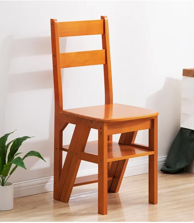 Solid Wood Ladder Chair Household Ladder Chair Folding Dual-use Ladder Stool Climbing Pedal Stair Multi-function image 4